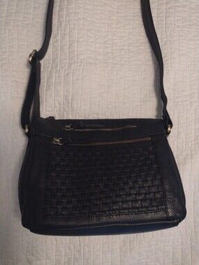Great American Leatherworks Black Woven Leather Medium Crossbody Shoulder Bag